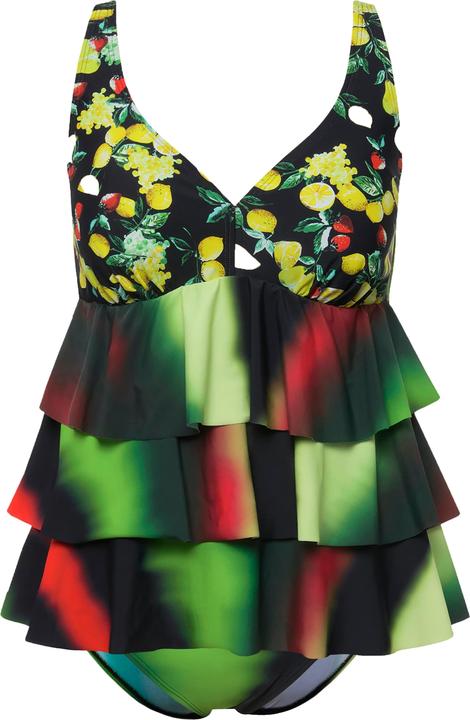 Image du produit Ulla Popken Tankini à motif citrons, bonnets souples et finition en pointe. Matière recyclée (46 B)