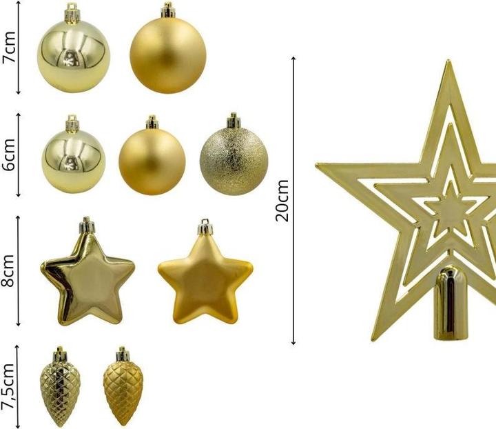 Produktbild edelman Baumschmuck, Unzerbrechlich, Gold, 40 Stück – D8Cm (40x)