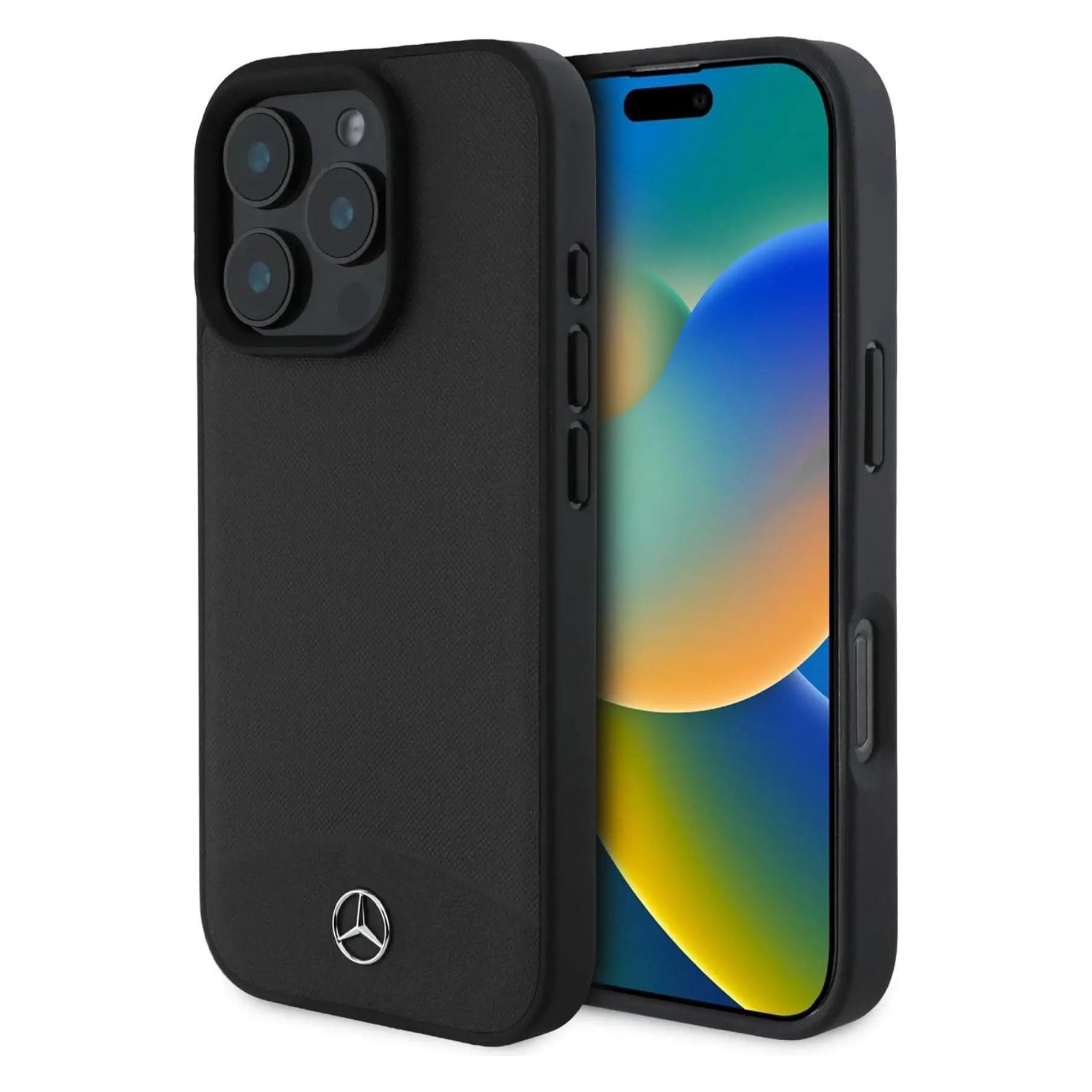 Mercedes MEHMP16L23RBARK IPhone 16 Pro 6.3" Czarny/black Hardcase Textured And Plain Leather MagSafe (Apple IPhone 16 Pro), Smartphone Hülle, Schwarz