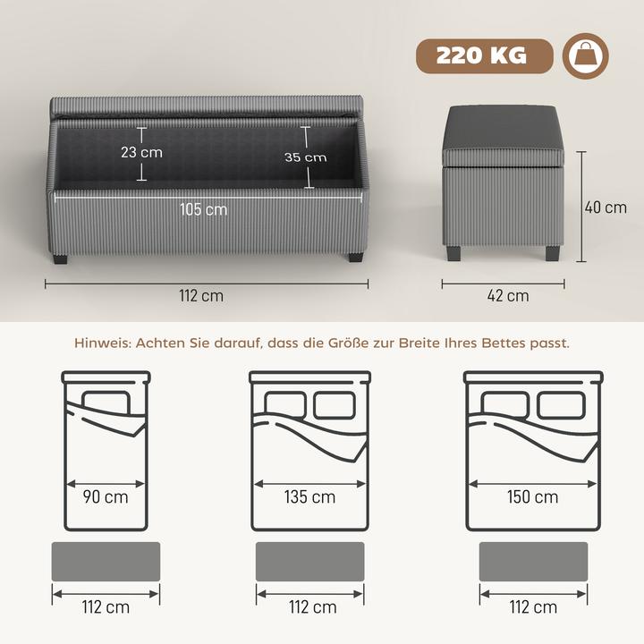 Image du produit Homcom Sitzbank Polyester, Stahl Grau (112 cm)