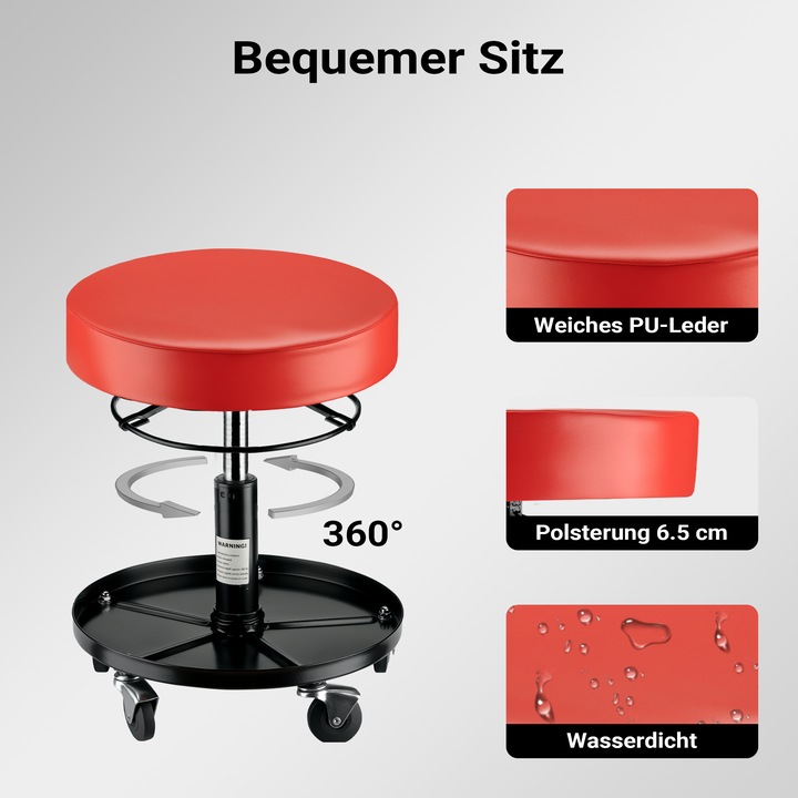 Immagine prodotto Wiltec XPOtool Rollhocker höhenverstellbar 40,5-53,5cm Drehhocker bis 150kg Hocker (150 kg)