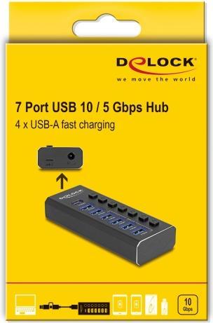 Produktbild Delock 7 Port USB Hub mit 3 Ports 10 Gbps und 4 Schnellladep (USB-A, USB-C, 7 Ports)
