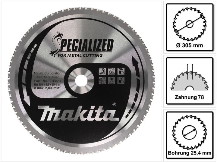 Productafbeelding Makita Gespecialiseerd cirkelzaagblad voor metaal 305 x 25,4 x 2,3 mm 78 tanden ( B-33467 ) voor koud zagen