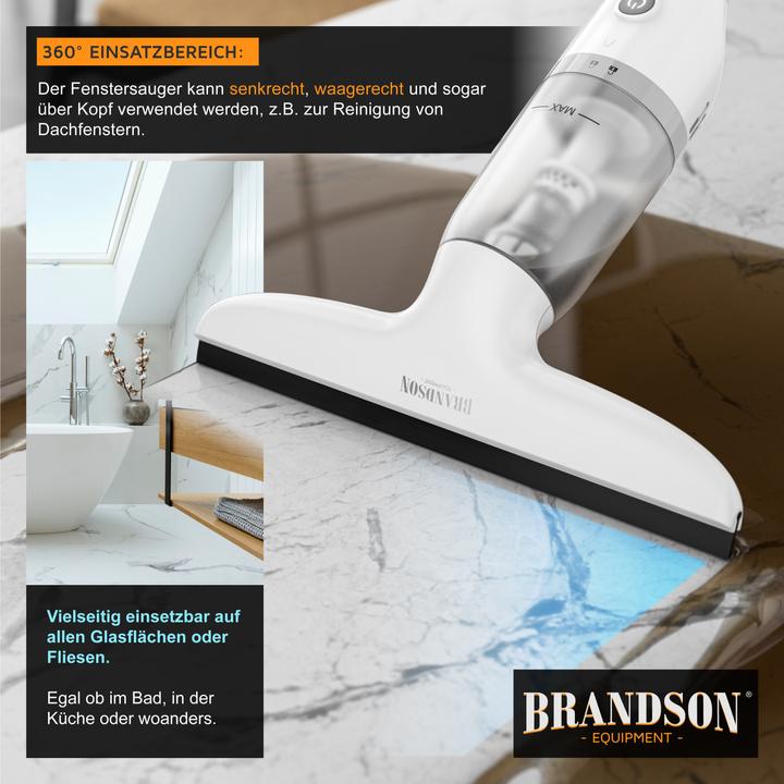 Produktbild Brandson Akku Fenstersauger, Fensterreiniger mit Sprühflasche & Wischbezug, für Duschkabine, Spiegel, 2200mAh