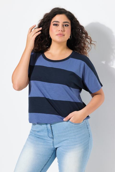 Actual product image Ulla Popken Striped Drawstring Hem Short Sleeve Tee (42, 44)