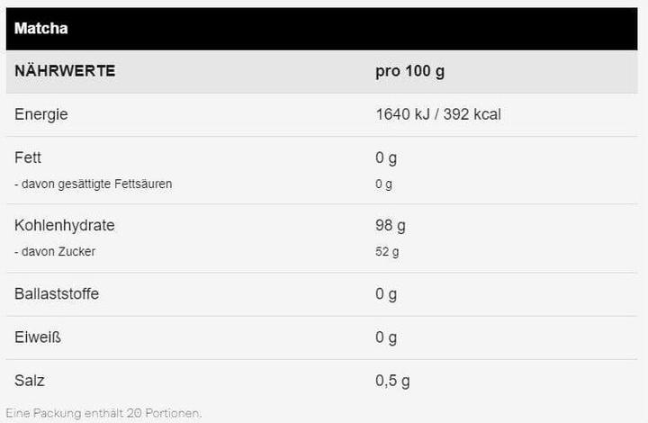 Nährwerte und Zutaten Winforce CHO MAXX (Matcha, 1 x)