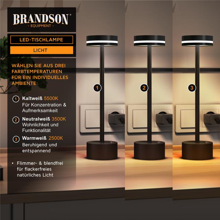 Actual product image Bearware Tischleuchte dimmbar, LED Tischlampe, 3 Lichtfarben, Akku, Helligkeitsstufen, kabellos, Schwarz