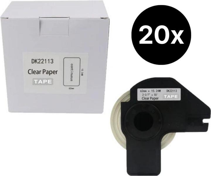 Actual product image Hermex 20er-Set Alternative Etikettenrolle zu Brother DK-22113 Etiketten (62 mm)
