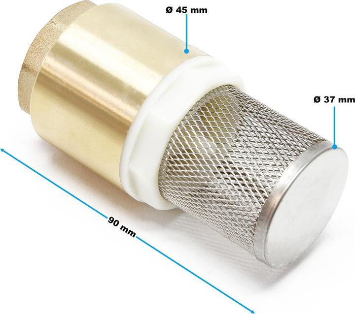 Image du produit Wiltec Laiton Clapet pied 33,7mm (1") DN25 anti-retour avec crépine d'aspiration en acier inox
