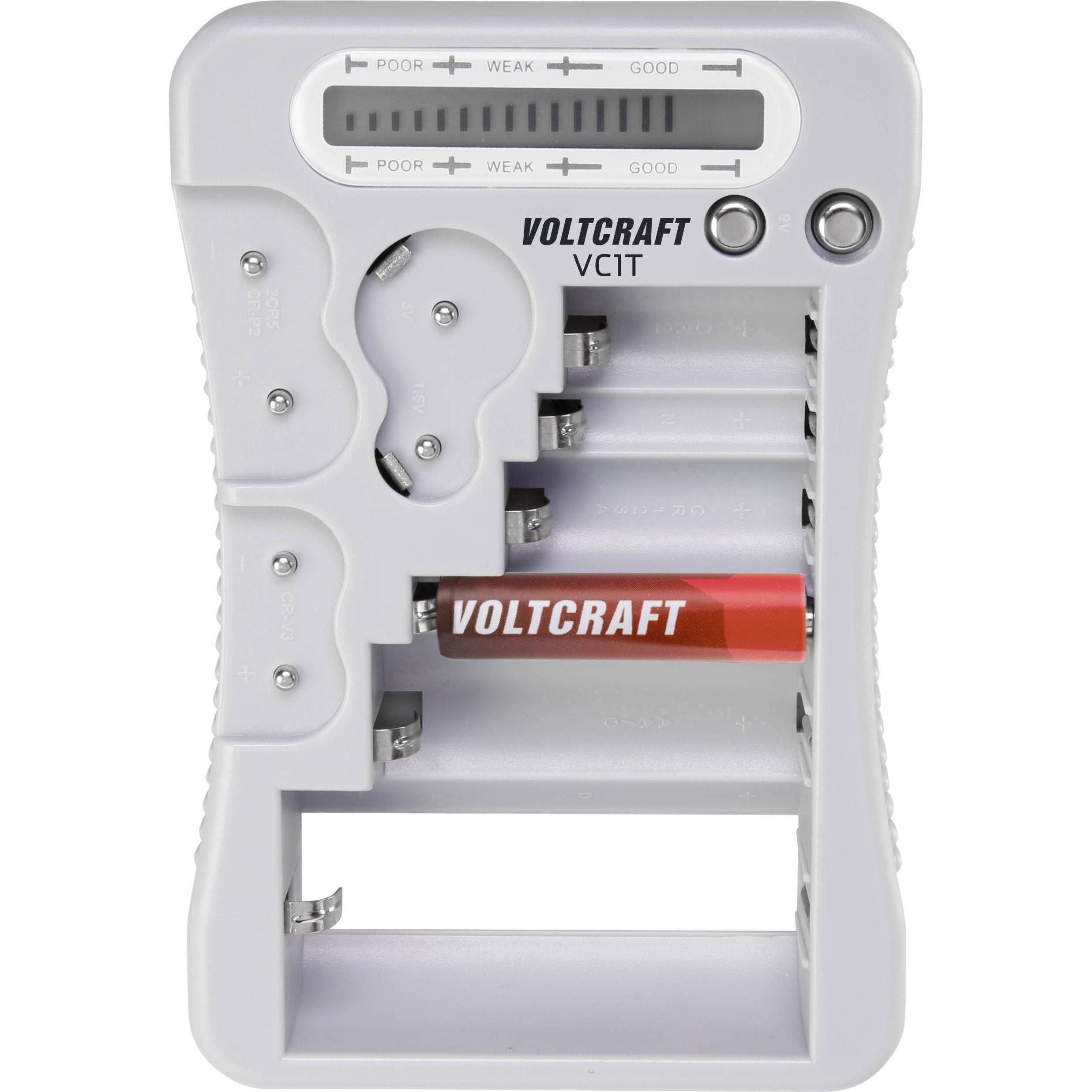 Voltcraft Tester per batterie VC1T Campo di misura (tester per batterie) 1,5 V, 3 V, 6 V, 9 V, Accessori pile + batterie