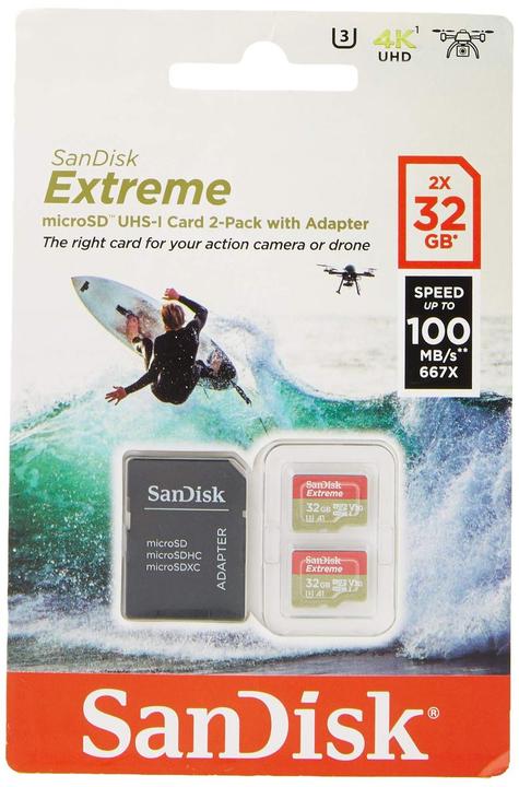 Image du produit SANDISK microSDHC ActionSC 32GB 2x Extr.100MB (32 Go, microSDHC, U3, UHS-I)
