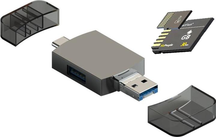 Actual product image PowerGuard 6-in-1 OTG Cardreader Adapter (USB-C, Lightning, USB-A)