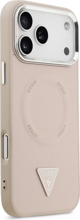 Produktbild Guess Case Magsafe PU Leather Case With Triangle Logo Silver Metal Camera Frame For iPhone 17 Pro Pi (Apple iPhone 17 Pro)
