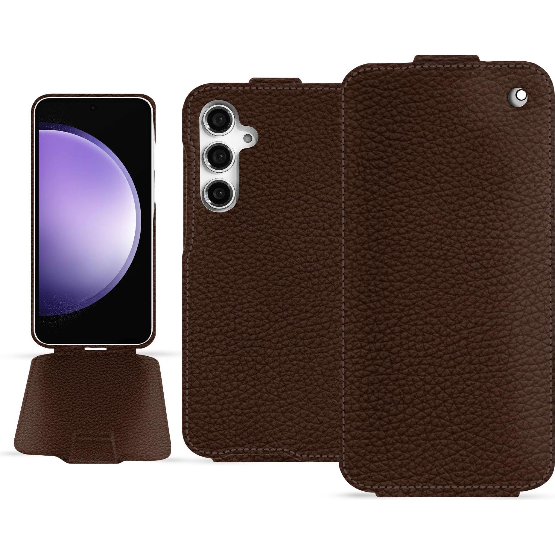 Noreve Lederschutzhülle vertikal (Samsung Galaxy S23 FE), Smartphone Hülle, Braun