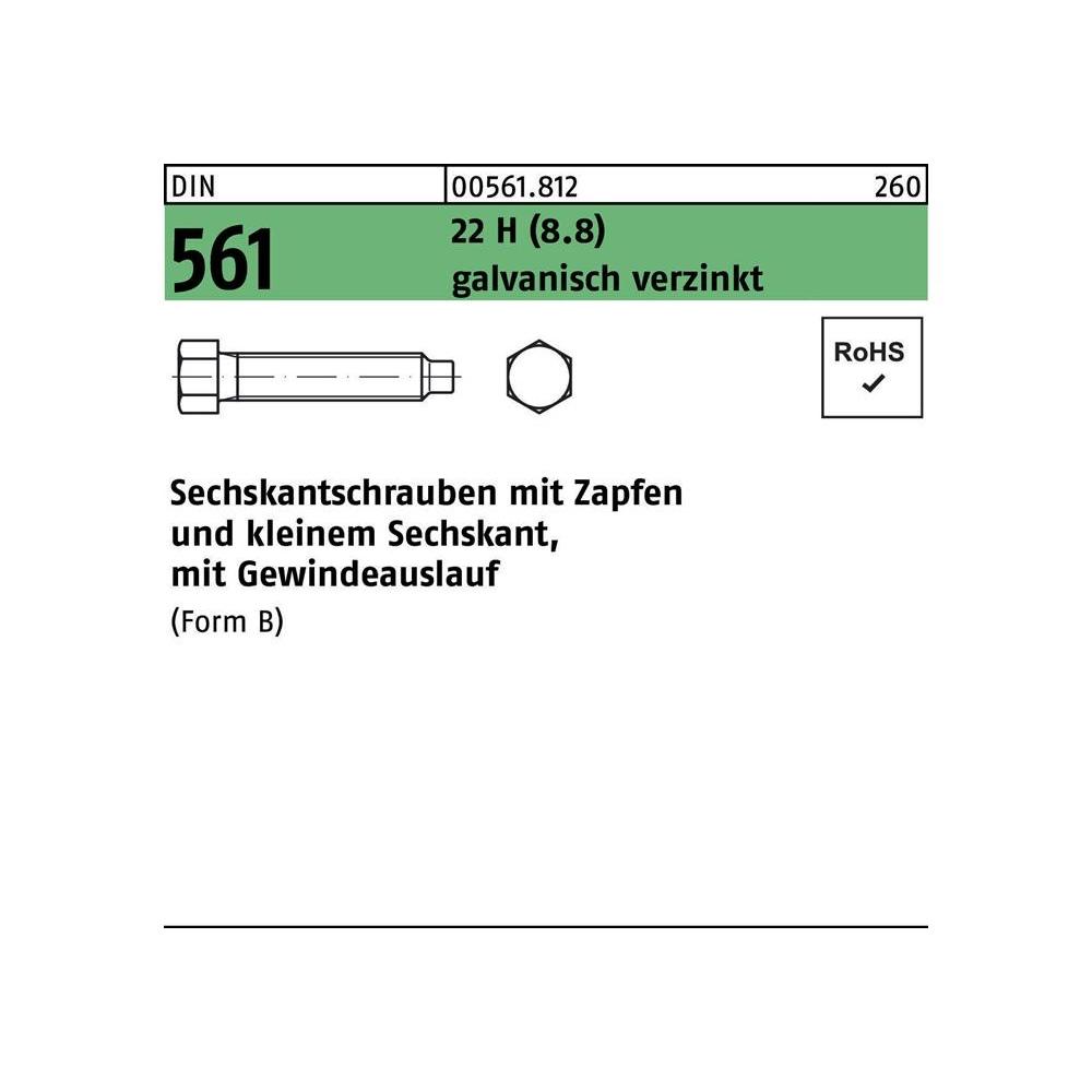 Schrauben, Sechskantschraube DIN 561 m.Zapfen BM 12 x 120 22 H (8.8) galvanisch verzinkt SW17 (25 Schrauben pro Stück)