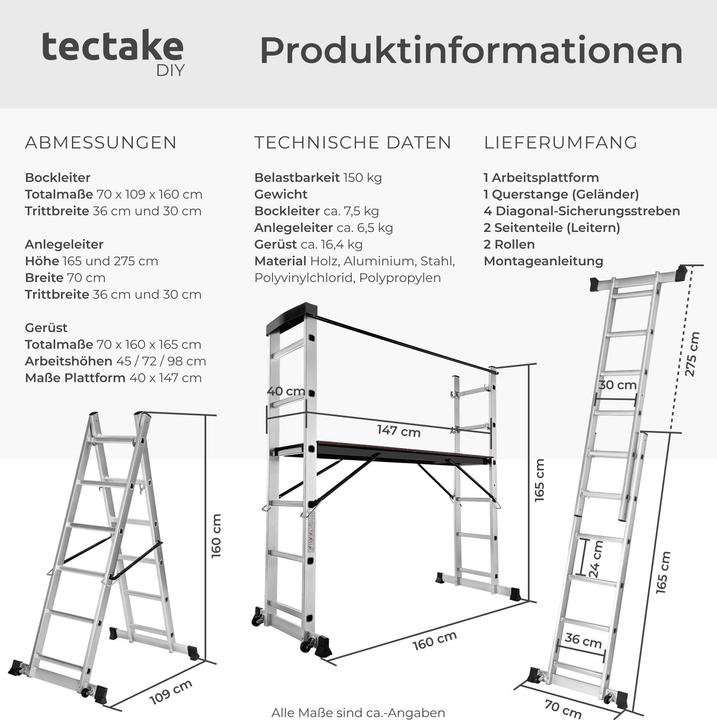 Produktbild tectake Mehrzweckleiter (Plattformleiter, 160 cm)
