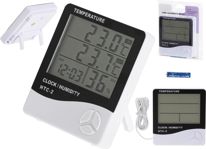 Produktbild Ikonka Hygrometer Thermometer Uhr Luftfeuchtigkeitsmesser HTC-2