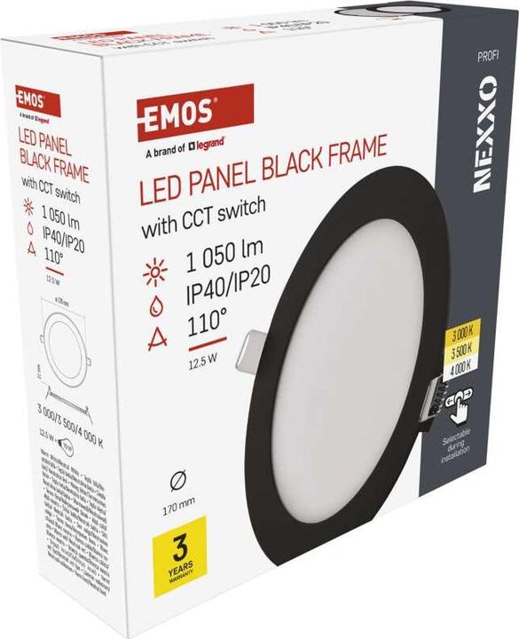 Image du produit Emos Luminaire LED encastré NEXXO, rond, noir, 12,5W, avec Change CCT (1050 lm)