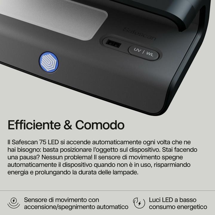 Immagine prodotto Safescan 75 LED UV/Weissl Prüfgerät Währungen, Pässe Schwarz (Validatore di banconote)