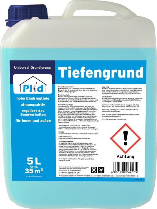 Actual product image Plid Deep primer bluish 5L - Primer for concrete - Adhesion primer for facade paint, roller plaster &