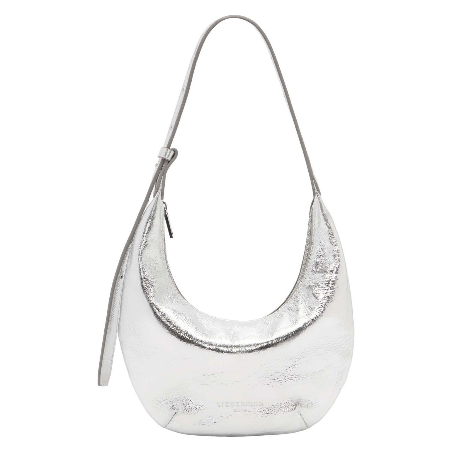 Liebeskind Berlin, Damen, Handtasche, Hobo Kleine Hobo-Bag Aus Leder Mit Metallic-Finish, Silber