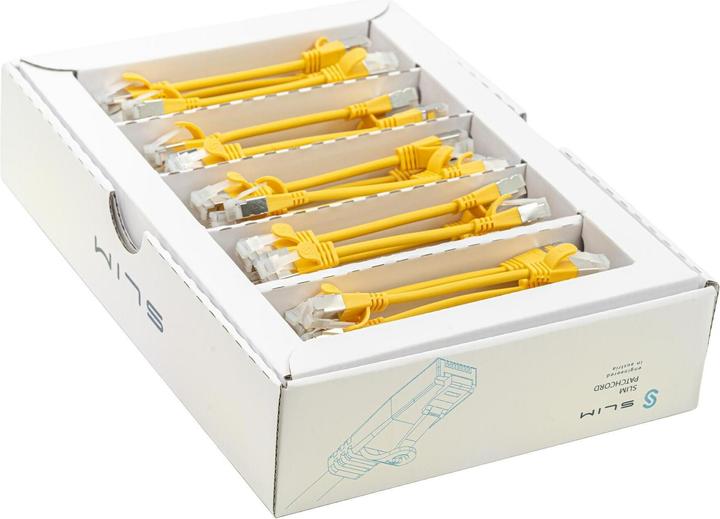 Produktbild SLIM Slimpatchkabel RJ-45, Cat 6A, U/FTP, 0.1 m, Gelb, 50-Pack (U/FTP, CAT6a, 0.10 m)