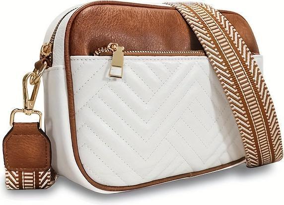 Only-Bags.Store Einfache Colorblock Mini Square Zipper Umhängetasche, gesteppte Detail Umhängetasche mit breitem