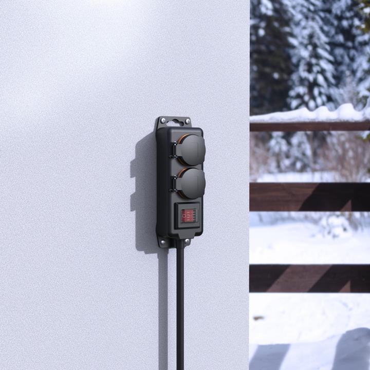 Produktbild Hama Steckdosenleiste, 2-fach, für aussen IP44, Schalter, Wandmontage, 2 m, Schw. (2x, CEE 7/3, 2 m)