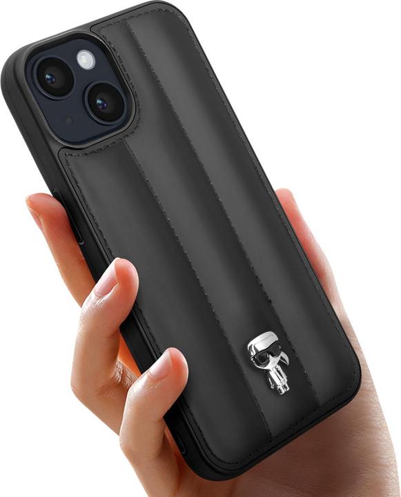 Immagine prodotto Karl Lagerfeld KLHCP14MPSQPK Custodia rigida per iPhone 14 Plus 6,7" in pelle/nero Puffy Ikonik Pin (Apple iPhone 14 Plus)