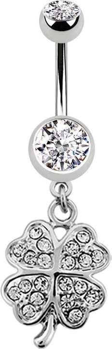 Produktbild Star Piercing Banane silber mit Anhänger Kleeblatt silber (Chirurgenstahl 316L, ohne Messing)