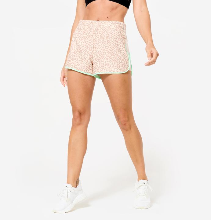 Produktbild Domyos Shorts kurz leicht - beige/grün Leo-Print (XS)