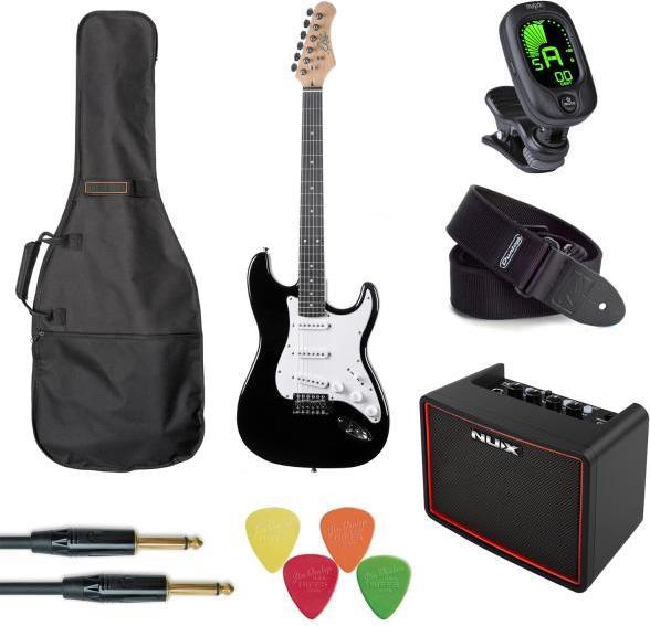 EKO E-Gitarre GEE ST100-BLK Schwarz Komplett-Set (E-Gitarre, Pappelholz, Ahorn, Harz)