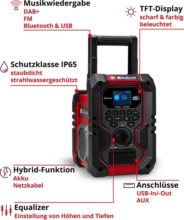 Produktbild Einhell Baustellenradio Akku-Radio TE-CR 18 Li DAB+/FM/BT, Solo (DAB+, FM, Bluetooth, Airplay)