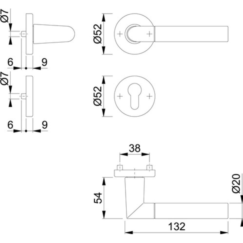 Thumbnail - Hoppe, Türgriff + Fenstergriff, Rosettengarnitur Lecce 1405/42KV/42KVS Aluminium F49/F9-2 rund PZ DIN links / rechts D/D...