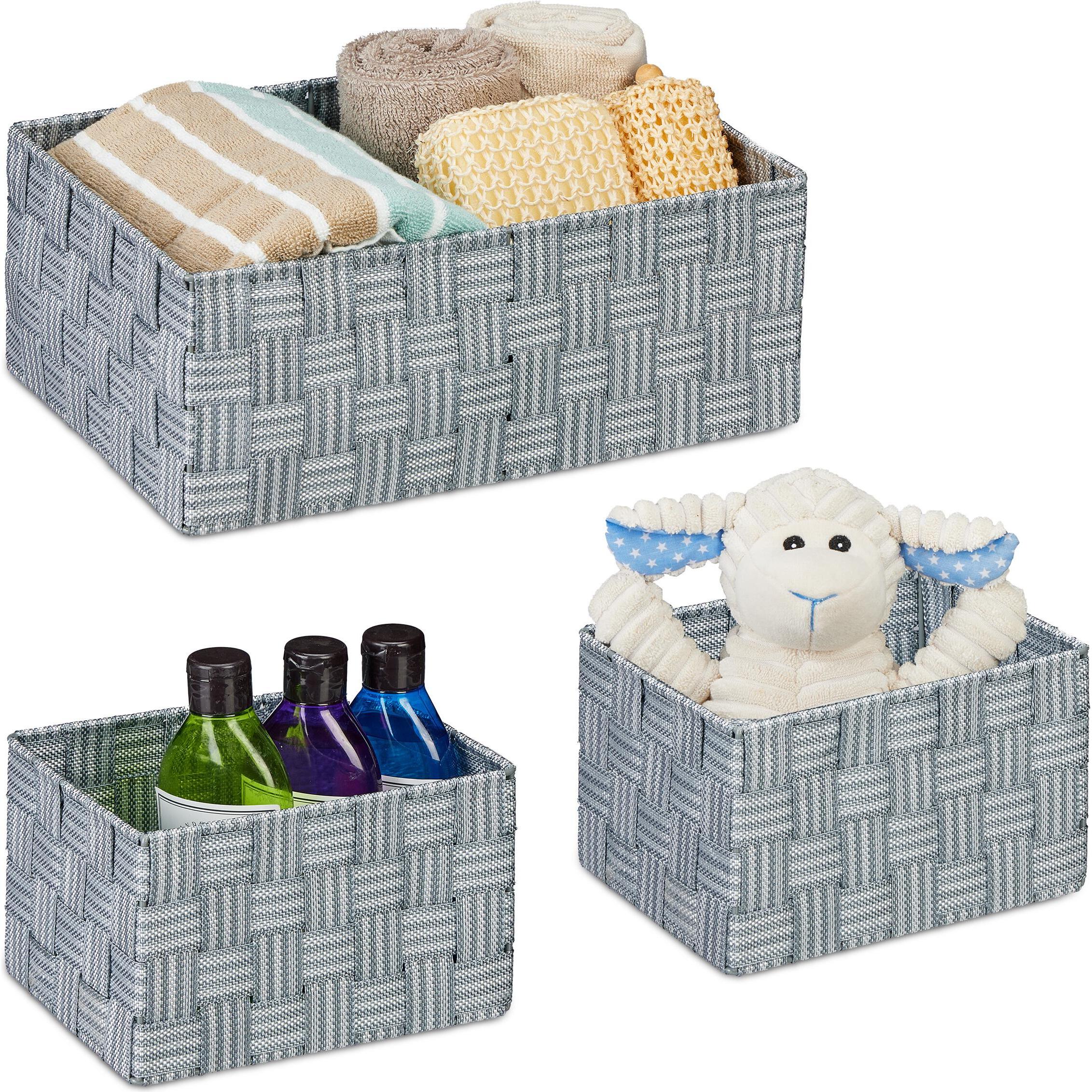 Relaxdays, Aufbewahrungskorb, 3x Aufbewahrungskorb (3 x, 32 x 22 x 12.5 cm)