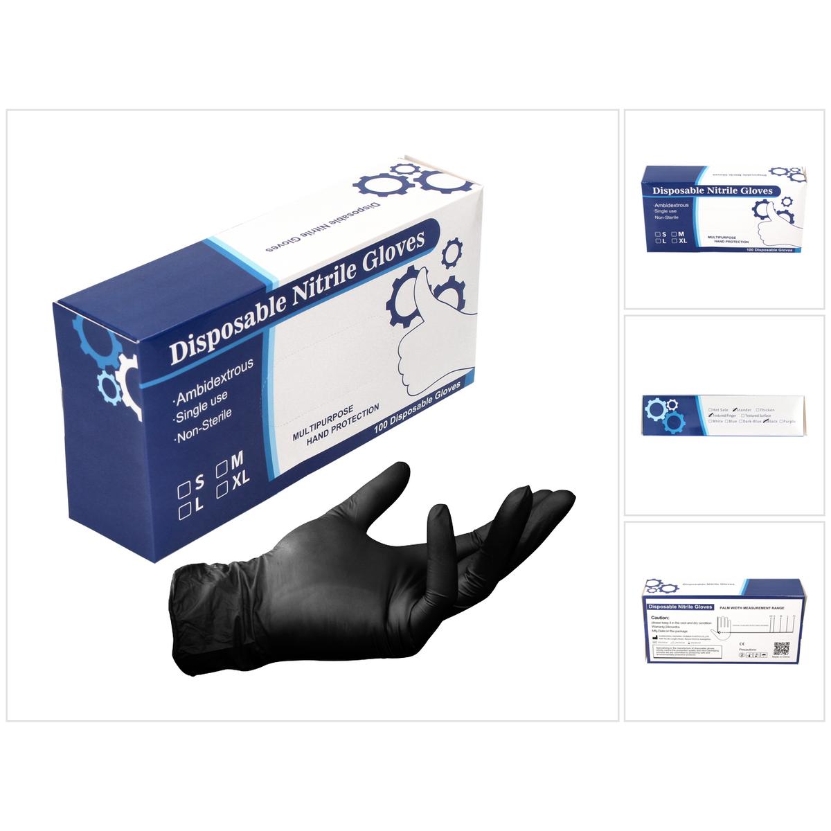 Tool Brothers, Guanti di sicurezza, Guanti monouso in nitrile - in dispenser / neri 100 pezzi Taglia S / Small / non sterili (S)