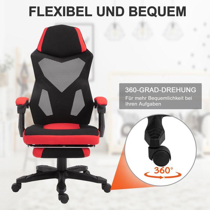 Actual product image Swisshandel24 Gaming chair Ergonomic office chair with footrest Polyester Black+Red