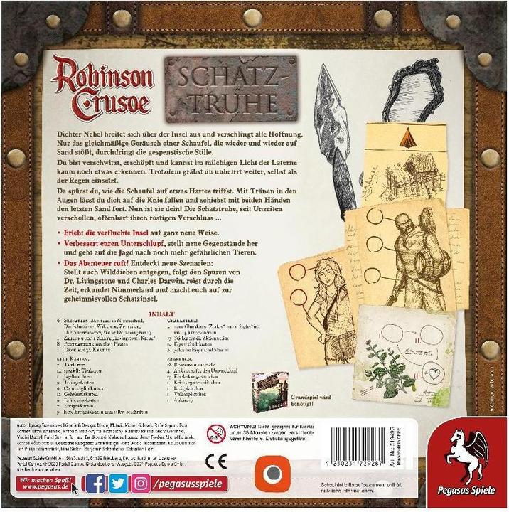 Actual product image Pegasus 51949G - Robinson Crusoe treasure chest, board game, for 1-4 players, ages 10+ (DE edition) (German)