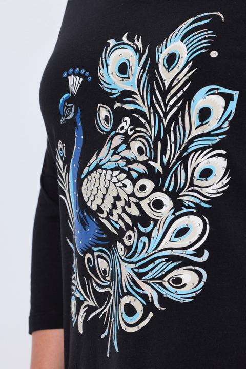 Actual product image Miamoda T-Shirt, A-Linie, Pfauen-Motiv, 3/4-Ärmel (48)