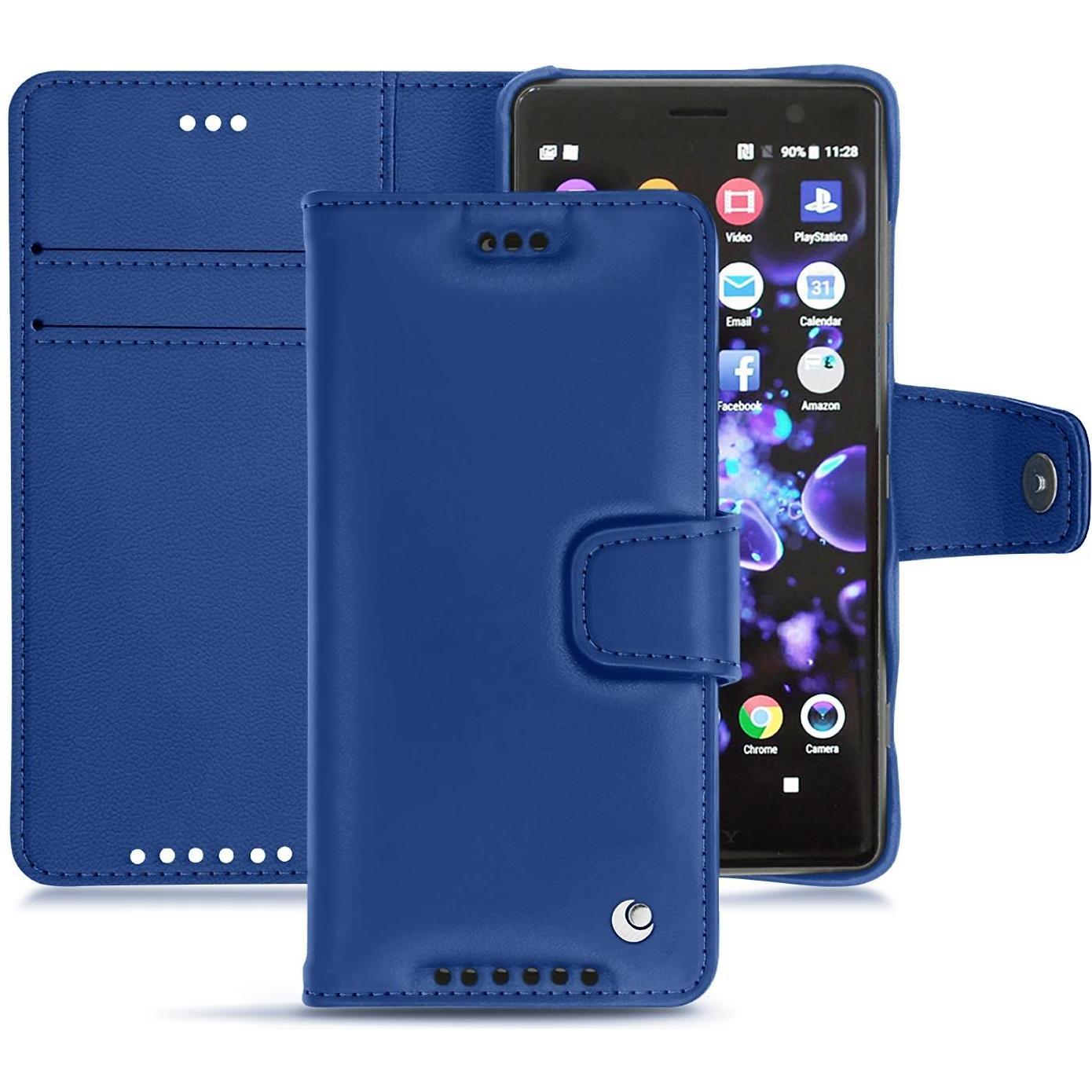 Noreve Lederschutzhülle Wallet (Sony Xperia XZ2 Compact), Smartphone Hülle, Blau