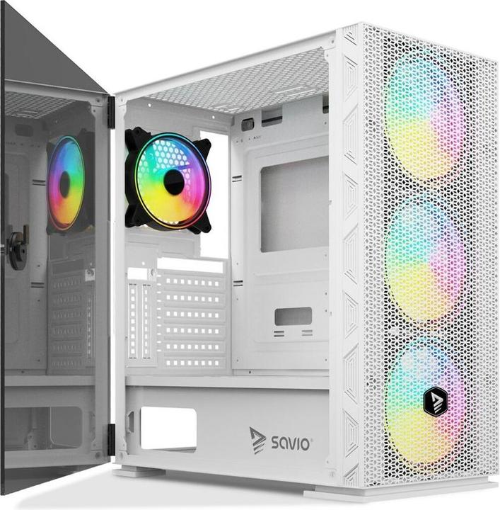Produktbild Savio Obudowa komputerowa ARGB Mesh/Glass, Raptor X1 Biała (ITX, mATX, ATX)