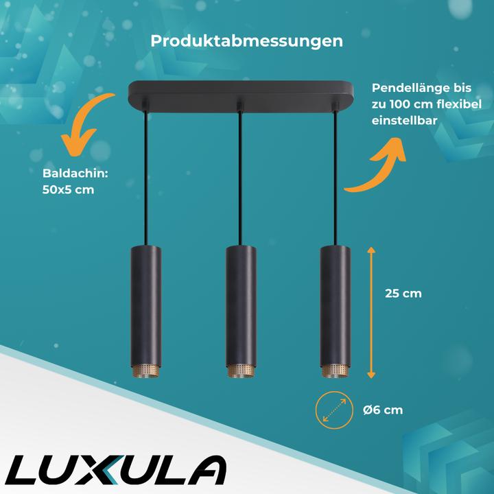 Produktbild Luxula LED-Pendelleuchte, schwarz/gold, 3-flammig (GU10)