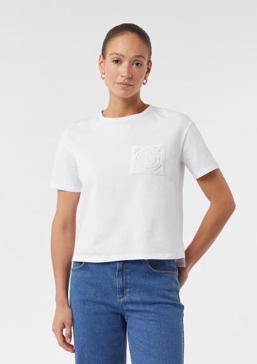 Image du produit Comma T-Shirt Verkürztes T-Shirt im Relaxed Fit mit Crochet-Brusttasche (36)