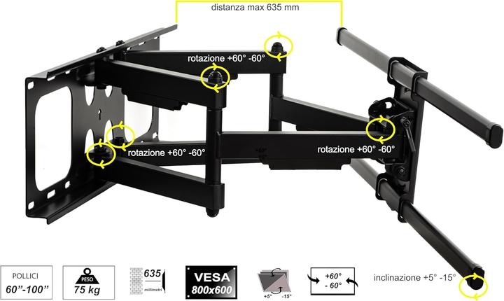 Image du produit STAFFA TV/MONITOR 60"-100" VESA 800*600 75KG MAX (Mur, 75 kg, 60" - 100")