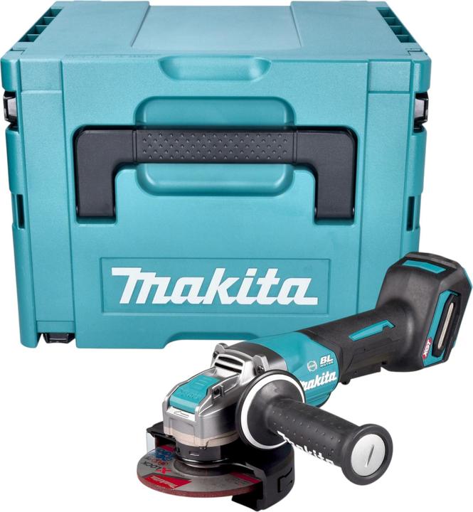 1x Smerigliatrice angolare a batteria Makita GA 047 G, 1x maniglia laterale (158237-4), senza batteria, senza caricatore, 1x Makita MAKPAC, 1x inserto universale, 1x coperchio di protezione (141L27-4), 1x disco abrasivo (E-00402), 1x coperchio protettivo del cappuccio (199710-5)
