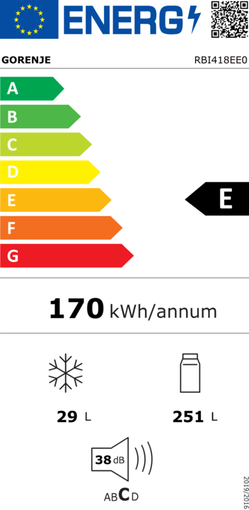 Label énergétique Gorenje Réfrigérateur encastrable GORE (280 l)