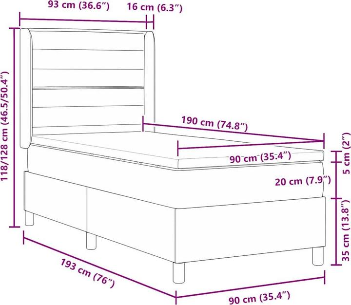 Produktbild vidaXL Boxspringbett (90 x 190 cm)