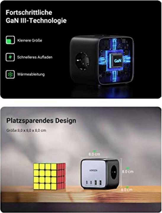 Image du produit Ugreen Cube CD268 (1x, CEE 7/4, USB-A, USB-C, 1.80 m)
