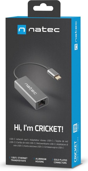 Produktbild Genesis NETWORK CARD NATEC CRICKET USB-C 3.1 1X RJ45 1GB ON CABLE (USB-C, 1 Ports)