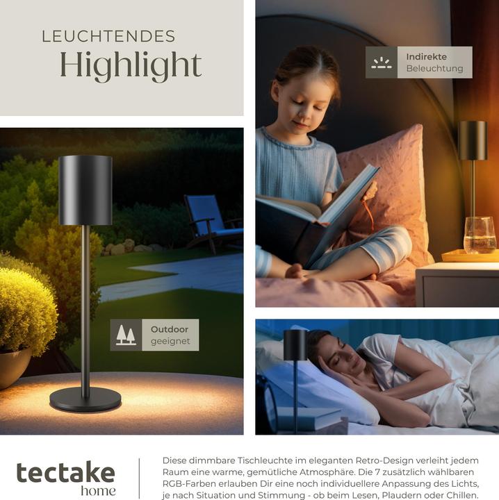 Actual product image tectake Retro table lamp Corly, LED, 7 light colours, dimmable